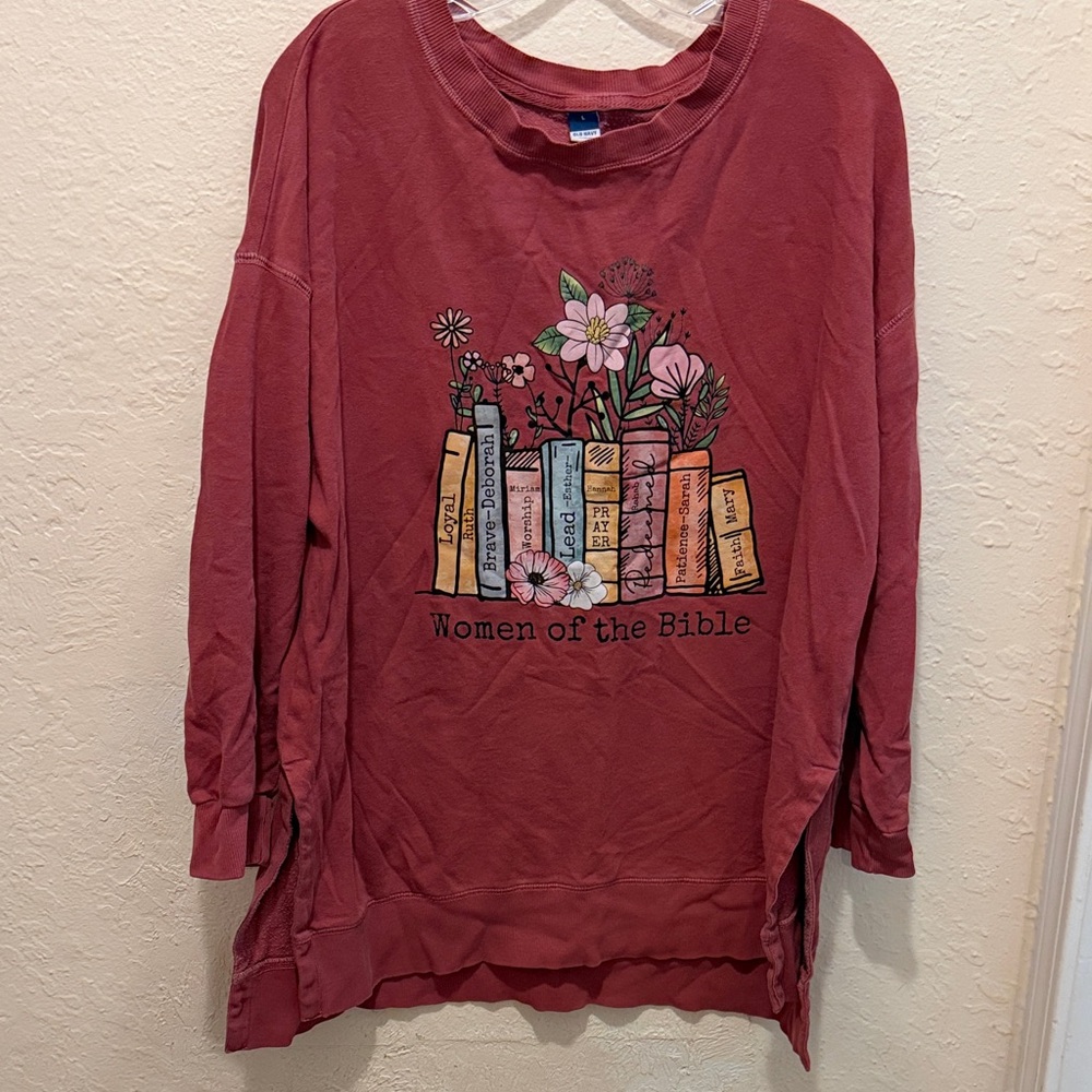 Old Navy Sweatshirt Floral Book Design Women of the Bible Large